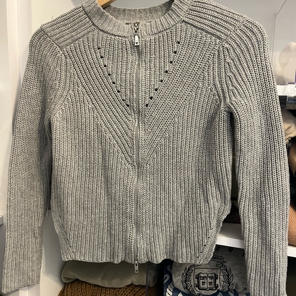 GUESS, Cropped Grey Sweater with full back silver zip detail, XXS - Picture 2 of 4